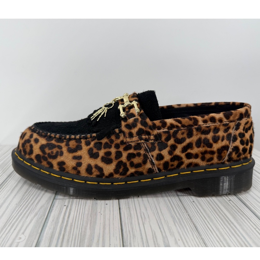 Dr. Martens Adrian Bone Snaffle Leopard Black Hair On Desert  Suede Loafers M11 - Picture 2 of 14